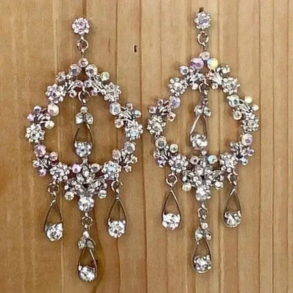 SOLD Fabulous Bridal Pageant Formal AB Crystal Chandelier Earrings - Picture 4 of 7